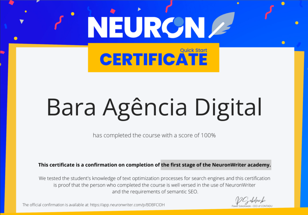 Neuronwriter certificado