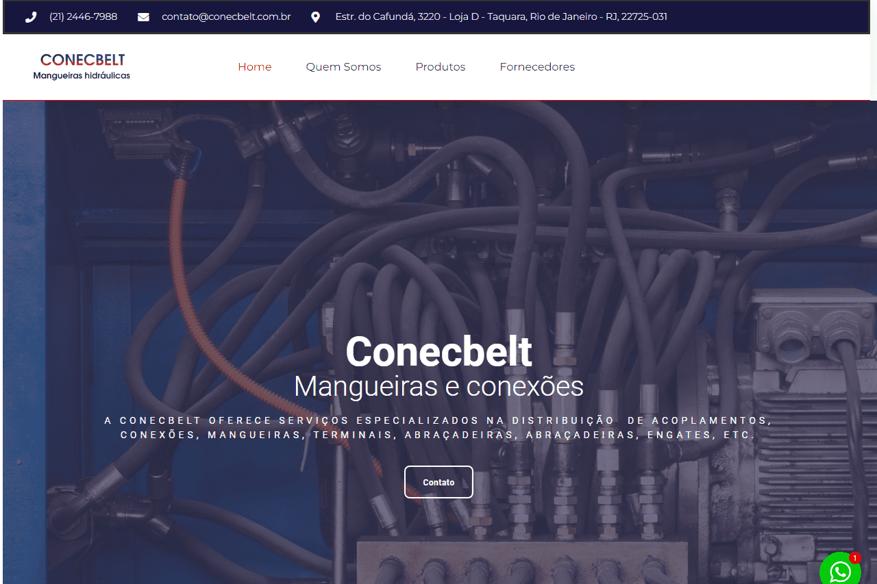 Imagem da página Inicial da Conecbelt Mangueiras Hidráulicas