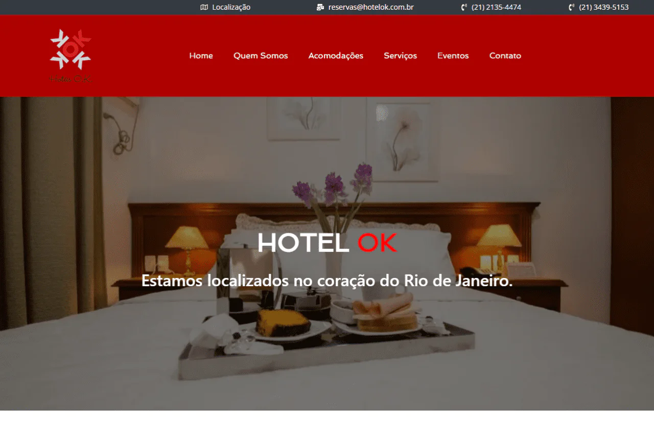 Imagem da página inicial do Hotel OK.