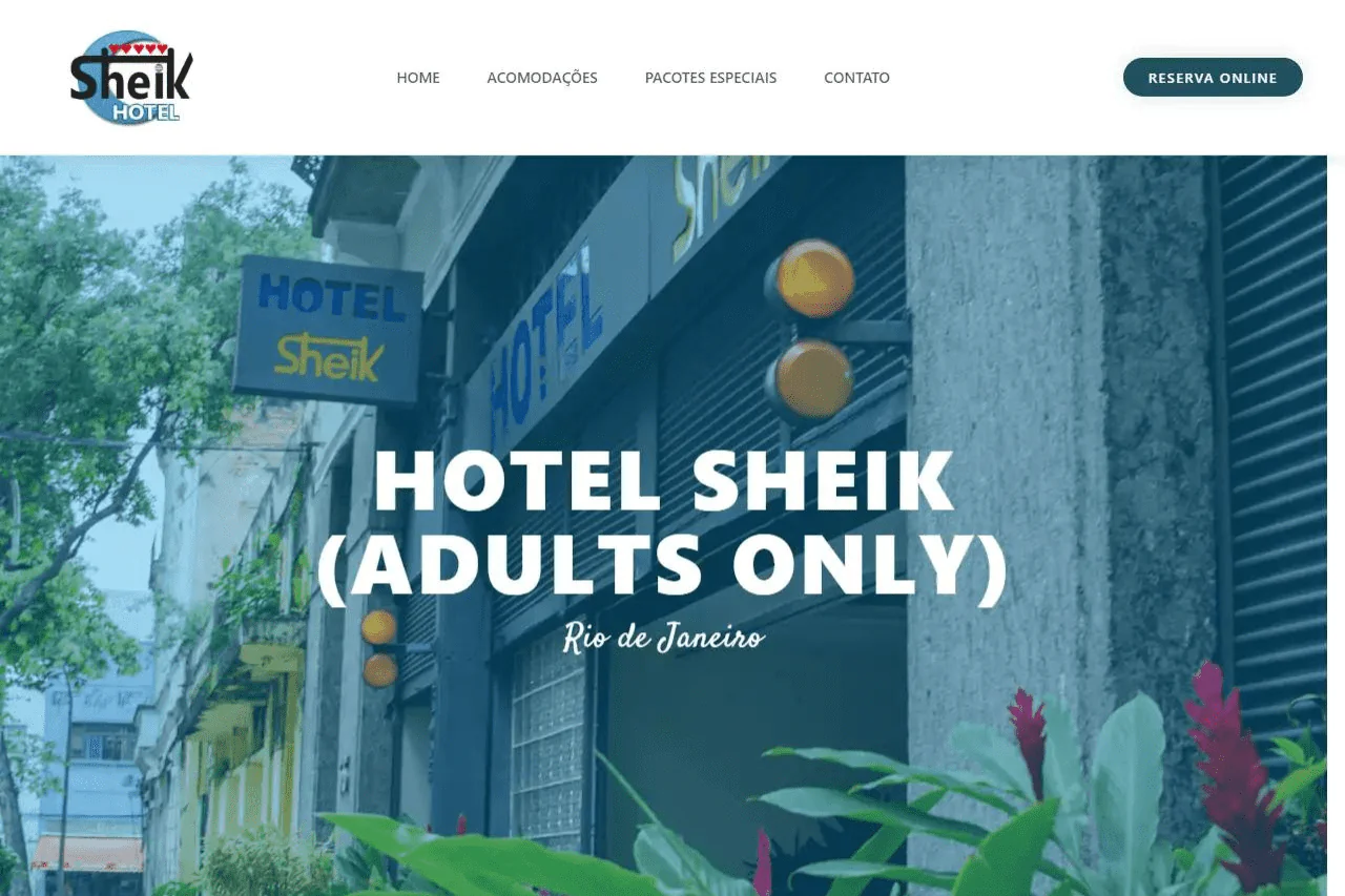 Imagem da página inicial do Hotel Sheik